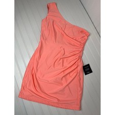 NWT Lulus Extraordinary Poise Coral Pink One-Shoulder Mini Dress Ruched Party L