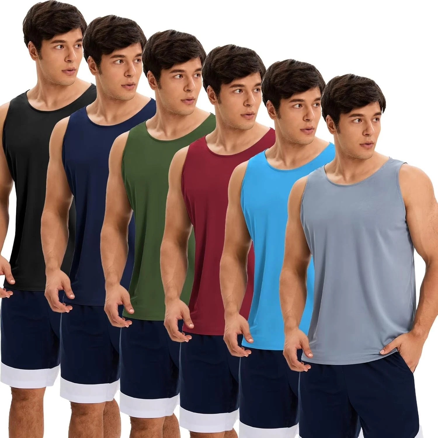 6 Pack Men'S Quick Dry Workout Tank Tops Breathable Gym Sleeveless Muscle Shirts