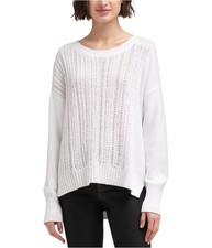 DKNY Womens Ribbed Pullover Sweater, white, XL