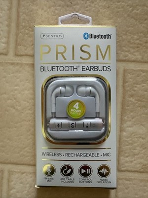 Sentry Prism Bluetooth Earbuds Wireless Rechargeable In Line Mic White USB 4H