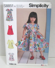 Simplicity 8851 Wrap Dress w/ Full Skirt, Sleeve Options Pattern Girls 3-8 Uncut