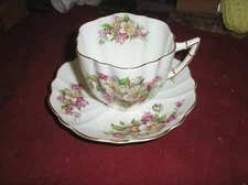 Tea Cup & Saucer Victoria C&E English Bone China England Floral Gold Rim Vintage