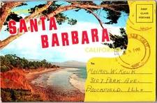1964, Greetings from SANTA BARBARA, California Chrome Postcard Folder