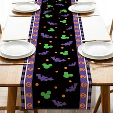 Halloween Bat Table Runner, Black Purple Skull Polka Dot Kitchen
