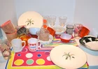 Vintage Lot of 27 Pyrex Fire King Cut Glass Milk Glass Tabletop Kitsch MCM Mod