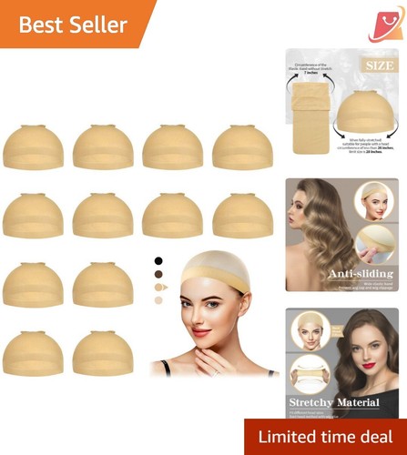 Set of 12 Beige Nylon Wig Caps - Soft, Breathable & Stretchy for All Hair Types