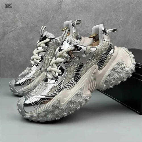 Men Rhinestones Thick Bottom Lace Up Comfort Sneakers Flats Shoes Fashion - Picture 32 of 32