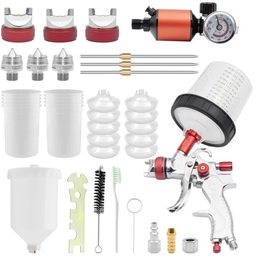 HVLP Gravity Feed Spray Gun, Automotive Air Paint Spray Gun Kit with 1.