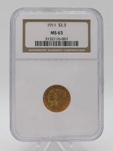 1911 US 2 1/2 Dollar Quarter Eagle Gold Uncirculated Coin $2.50 Indian MS63 NGC