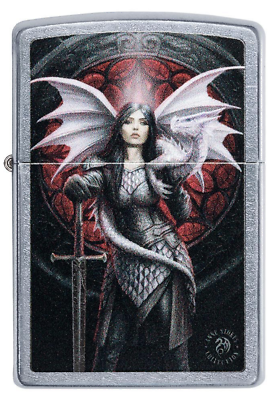 Zippo Dragon Warrior Lighter by Anne Stokes, Street Chrome Zippo Dragon Warrior Lighter by Anne Stokes, Street Chrome