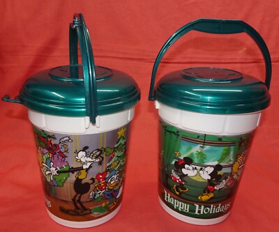 2 == Disney Parks Happy Holidays Popcorn Bucket Mickey Minnie Goofy Pluto Donald