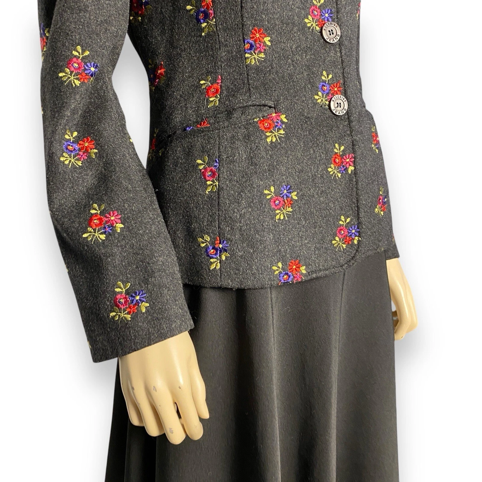 Giacca blazer donna Moschino vintage anni 90 lana ricamata fiori taglia 42 S M