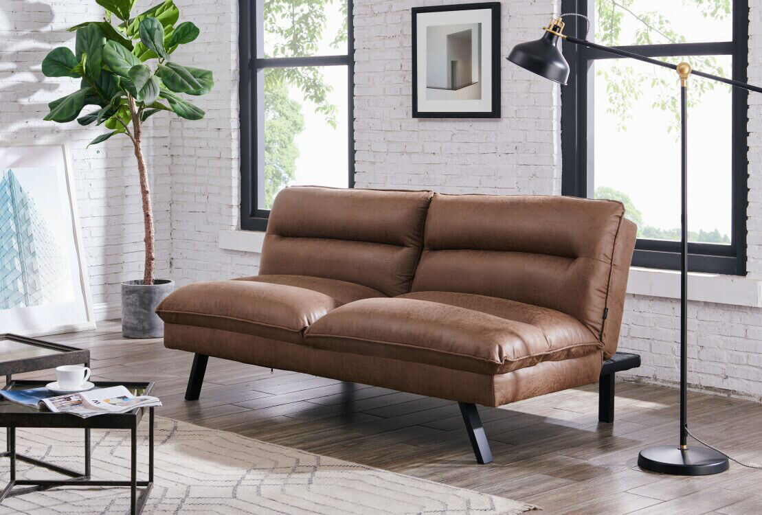 Home Detail Air Leather Sofa Bed with Padded Seat and Backrest Three Seater Sofabed in Brown or Grey Finish (Brown) 19 Air Leather Sofa Bed Brown Grey Padded Fabric 3 Seater Sofa Bed Function New