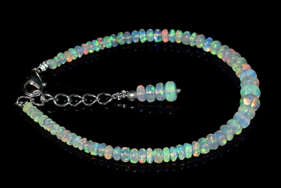 Natural Ethiopian Wello Fire Opal Gemstone Fire Beads 7.5"Bracelet F01784 - Image 3 of 4