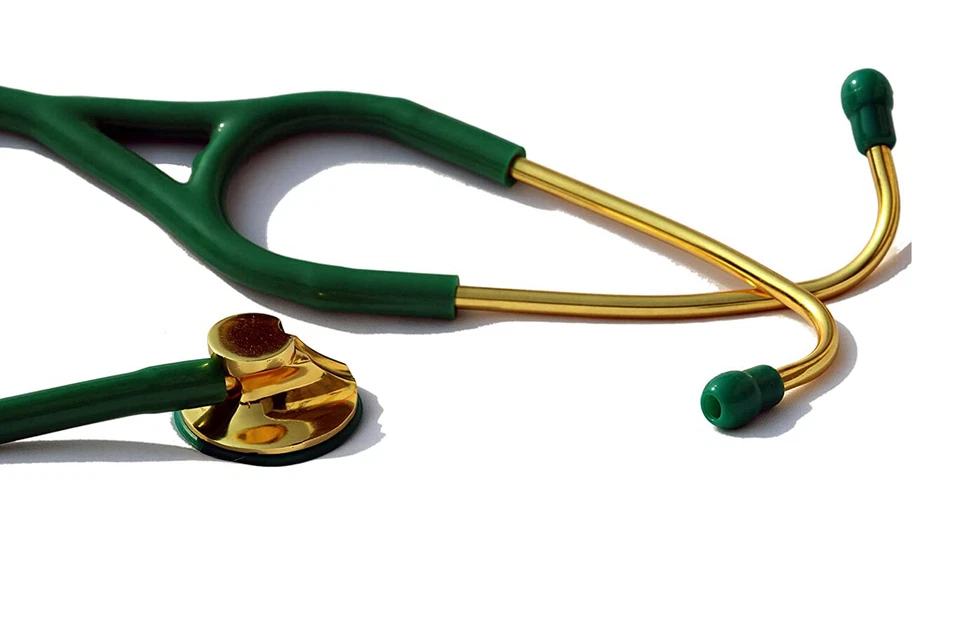 Estetoscopio acústico de doble cabeza de acero inoxidable chapado en oro para médicos, enfermeras EE. UU. Foto 2 de 3