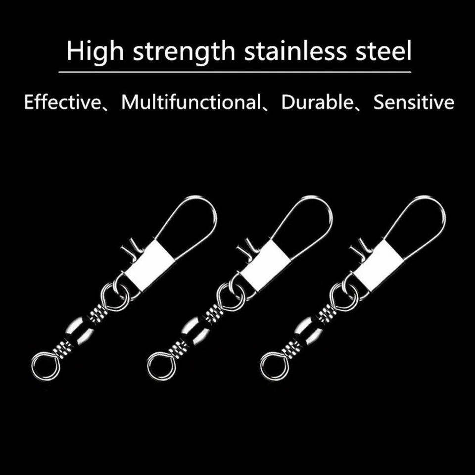 50pc Fishing Barrel Swivel Rolling Snap Swivel Tackle Connector Assorted Size +B - Image 4 of 4