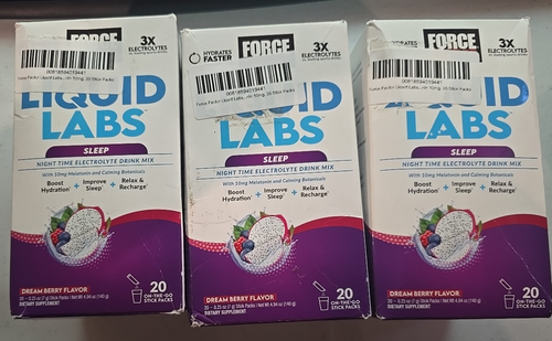 Force Factor Liquid Labs Sleep Electrolyte Berry Drink Mix 60 Stick Lot 3 Boxes