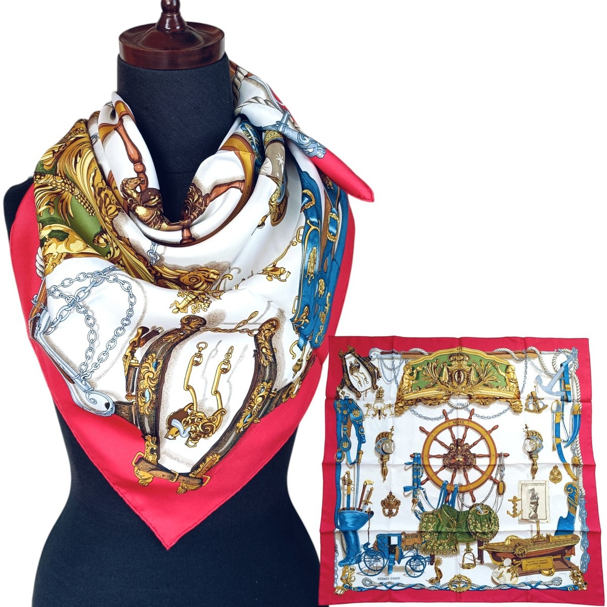 HERMES SCARF　100%SILK　MADE IN FRANC Hermes Scarf Size 90x90cm Silk 100% made in France Never