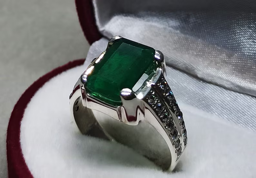 Solid 925 Starling Silver Green Emerald Gemstone Huge Birthday Men's Boys Ring