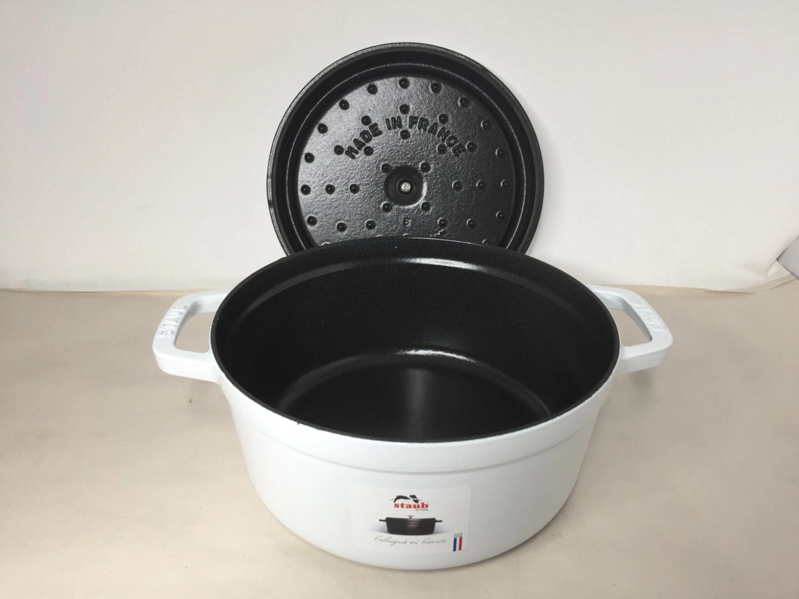 STAUB Cast Iron 4qt Round Cocotte Dutch Oven - White - Made in France
