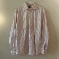 Ted Baker Men's Pink Striped Tailored Fit Collared Button Shirt Size 17 - 34/35