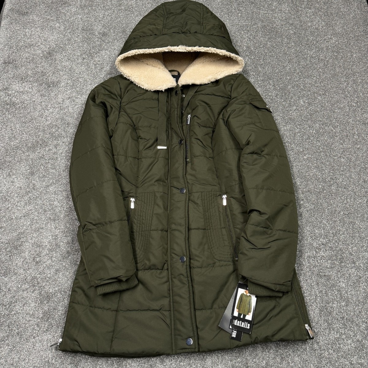 Intl Details Jacket Women Small Green Olive Long Winter Coat Ski