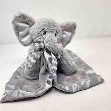 Bearington Baby Collection Gray Elephant Lovey Plush Security Blanket Satin Line