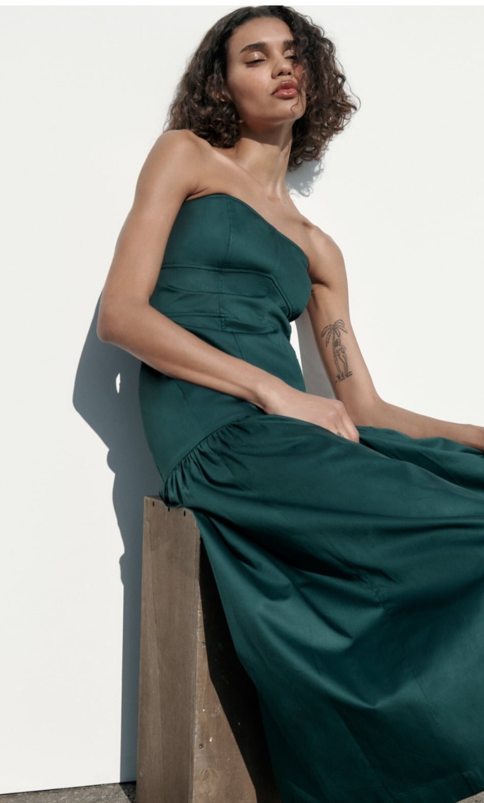 RRP$119ZARA 100percent COTTON STRAPLESS TOPSTITCHED MIDI DRESS NEW WITH TAG SIZE LARGE image 6