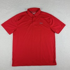 Under Armour Polo Shirt Mens Large Red Striped Performance Loose Heatgear