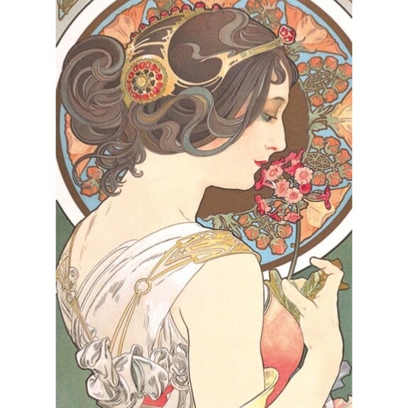 Primrose - Blank Art Greeting / Birthday Card - Girl Art Nouveau Mucha  V&A