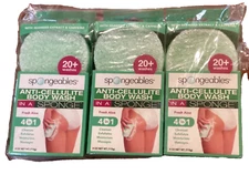 Spongeables Anti-Cellulite Body Wash in a Sponge, Fresh Aloe - 4 oz, New 3 pack