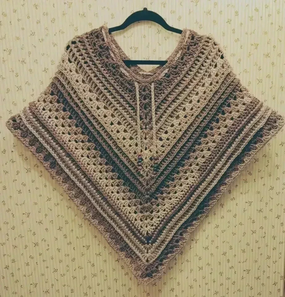 crochet womans handmade boho poncho tassel scarf plus 1x 2x brown cocoa new