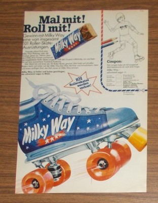 Seltene Werbung MILKY WAY Rollschuhe Roller-Skate-Ausrüstung - Roll mit! 1980