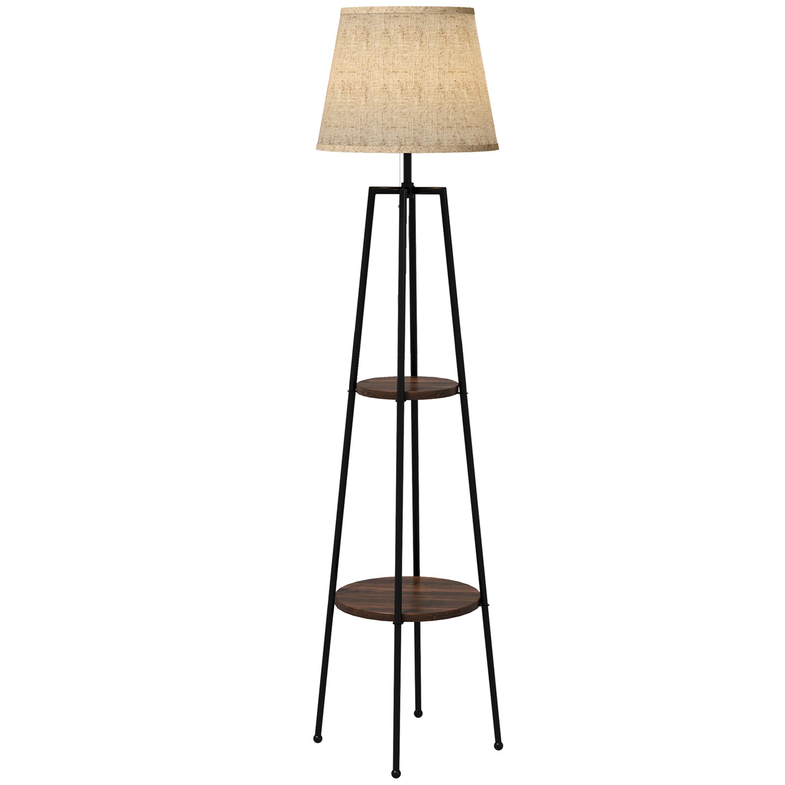 Lampada da Terra con 2 Ripiani in Metallo e MDF