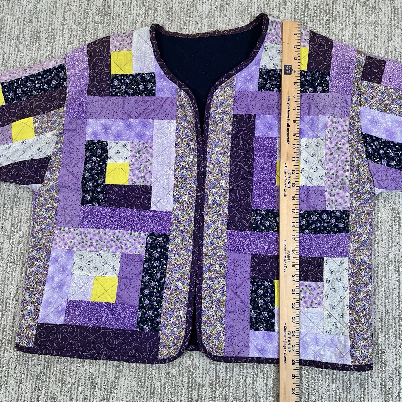 Multicolor Quilted Patchwork Boxy Open Front Card… - image 4