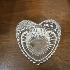 Vintage 24% Lead Crystal Heart Shaped Candle Holder Clear Glass Made in USA