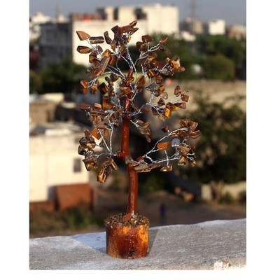 TIger Eye 300+ Gemstones SIlver Branch Tree Decor 10.5'' GW