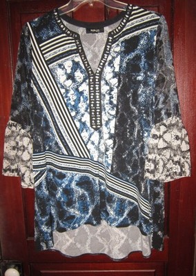 Style & Co. Woman Plus 1X 2X Tunic Top Blouse Shirt Stretch Beaded Artsy Print