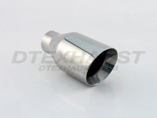 Polished Stainless Steel Exhaust Tip Closed Outer Casing Round Slant - 2.25" Inl