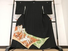 Heiwaya Kimono luxurious black tomesode piece embroidery phoenix flower pattern