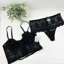 INC International Concepts Black Corset Bralette and High Waist Thong Set Large