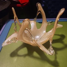 Vintage Murano champagne-ocean style themed abstract art Glass Centerpiece Bowl