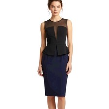 NWOT LRK Peplum Ponte Dress Sz 8 Black Navy Knee Length Work Dress Career