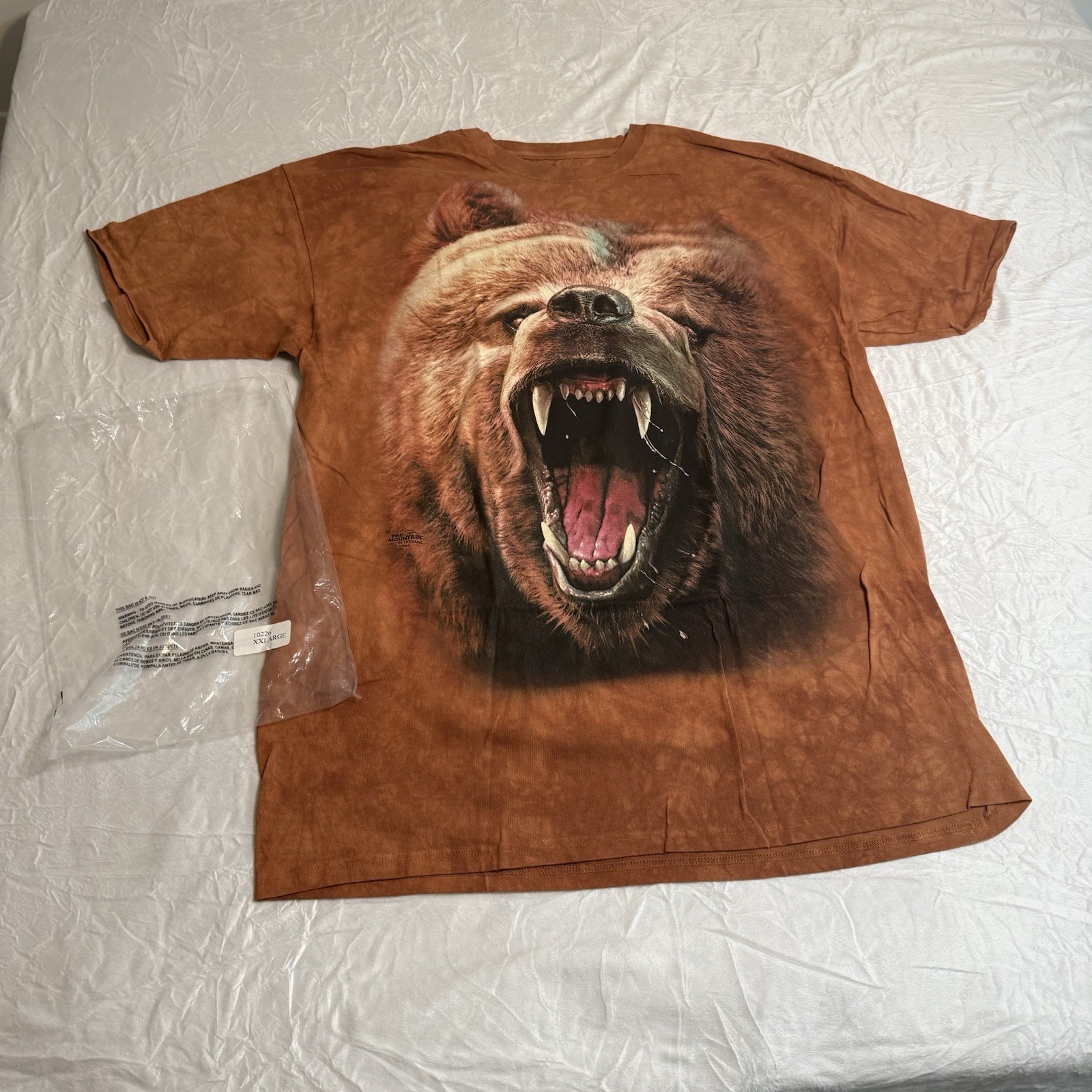 The Mountain Brown Bear Grizzly Angry Growl Cotton T-Shirt 2XL Tie Dye Big Print