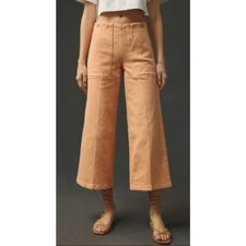 PILCRO ANTHROPOLOGIE The Kit Cropped High-Rise Wide-Leg Jeans Sz 31 Peach Orange