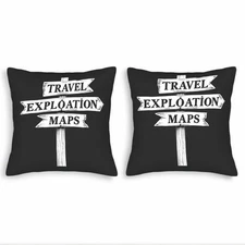 Set of 2 Decorative Throw Pillow Covers 18x18in - Travel-Inspired Design 