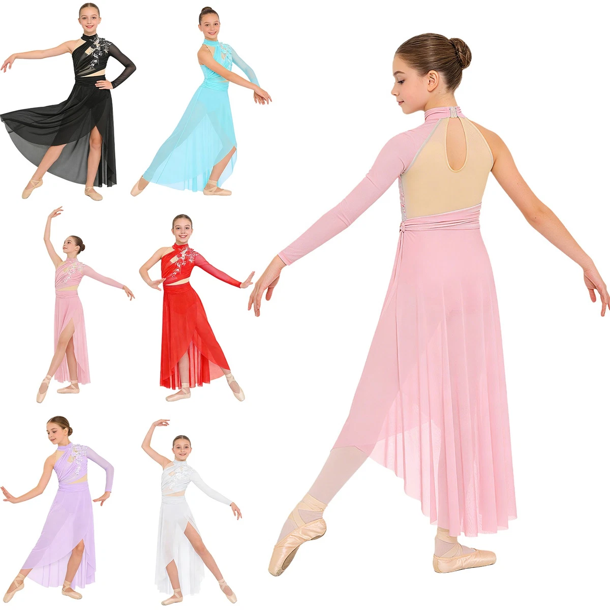 FYMNSI Vestito da danza per bambini, con paillette, per danza classica, da 3 a 10 anni, viola., 5-6 Anni