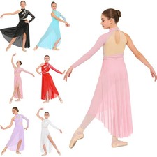 Kids Girls Dresses Mesh Leotard Jazz Dancewear Side Split Practice Performance