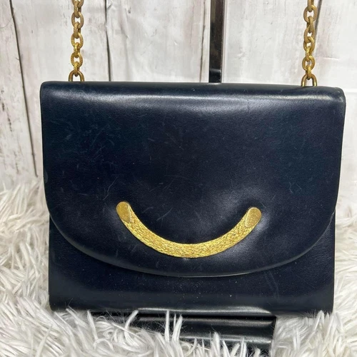 Sac bandoulière vintage Christian Dior cuir marine occasion excellent + authentique Japon