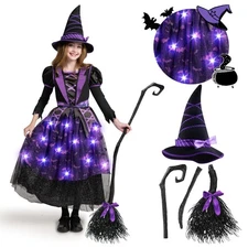 Spooktacular Creations Halloween Witch Costume Kids, Light Up Witch Dress wit...